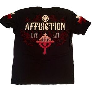 Affliction Live Fast 1973 Raised Red Lettering Black S/S Tee Sz XL